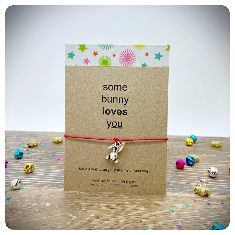 Bunny Wish Bracelet, Some Bunny Loves You, Love You Wishlet, Rabbit Cord Bracelet, Easter Hunt Gift