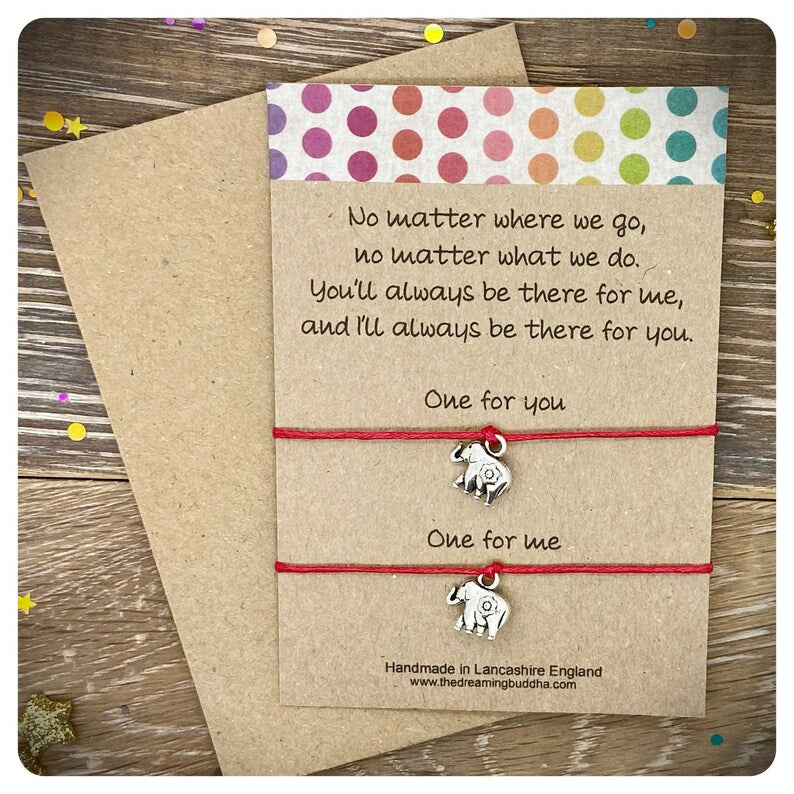 No Matter Where No Matter What Card, Animal Lover Pinky Promise Handcuff Heart Angel Wing Matching BFF Couples Bracelets, Sentimental Gift