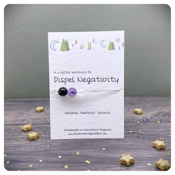 Emotional Vampire Protection Necklace, Crystals For Negative Energy, Positivity Jewellery, Personalised Mental Health Necklace