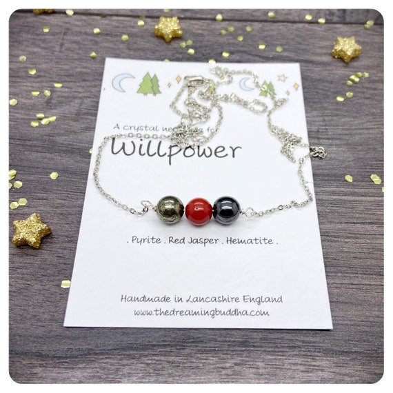 Inner Strength Crystal Necklace, Willpower Gemstones, Goal Setting Jewellery, Self Control Beaded Bar Necklace, Obsessive Behaviours Gift