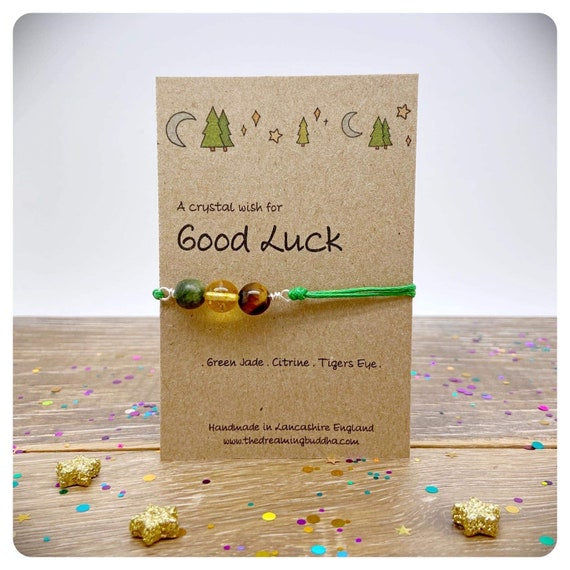 Good Luck Card, Good Fortune Gemstones, Good Luck Crystal Bracelet, Lucky Keepsake Jewellery, Thinking of You, Good Luck Exams