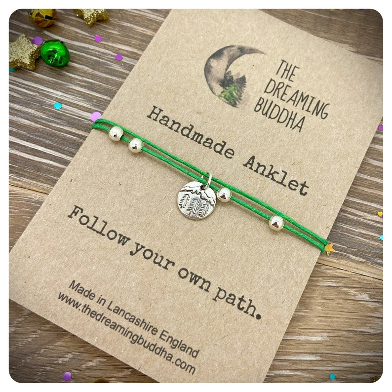 Handmade Adjustable Forest Anklet, Woodland Ankle Bracelet, Simple Cord Tree Anklet