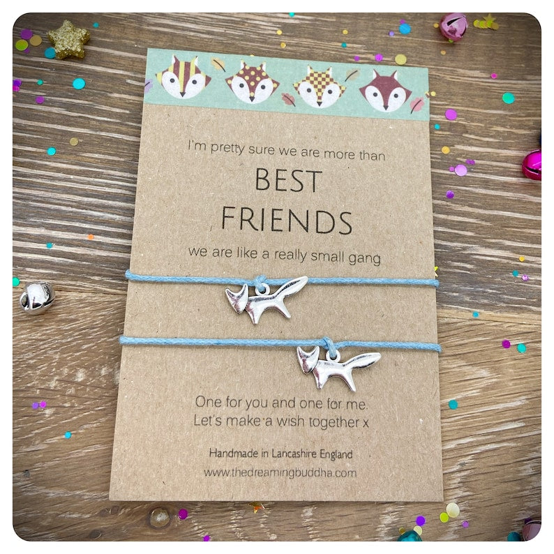 Best Friend Fox Wish Bracelets, Double Friendship Card, One For You For Me Gift, BFF Present