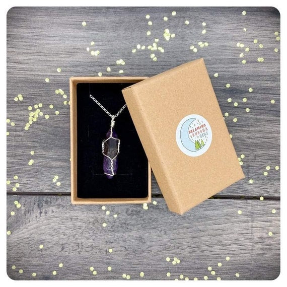 Amethyst Wire Wrapped Pendant Necklace, Personalised Crystal Gift, Mothers Day Gemstone Present, Birthday Letterbox Crystal Gift
