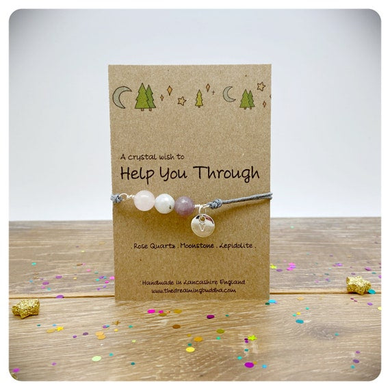 Mental Health Healing Bracelet, Friend Positive Support Gift, Personalised Real Crystal Friendship Jewellery, Anxiety Stone Anklet