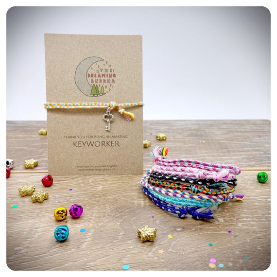 Keyworker Gift, Nursery Thank You, Play Group Teacher Bracelet, Keyworker Card, Personalised Braided Bracelet