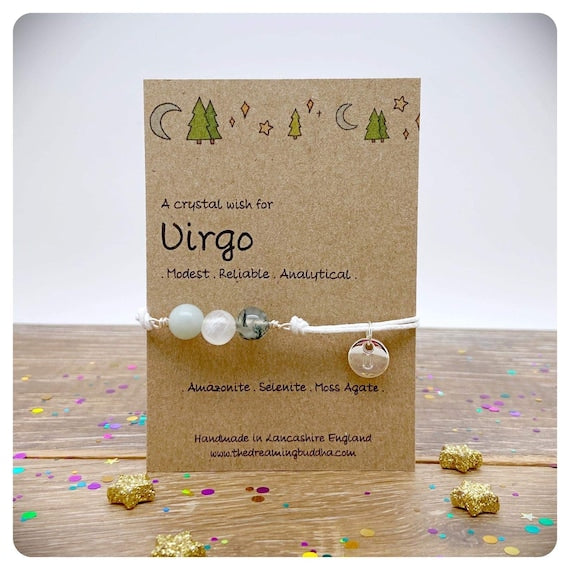 Virgo Zodiac Crystal Bracelet, Personalised Horoscope Birthday Card! Astrology Birthstone Anklet, Personalised Star Sign Gift