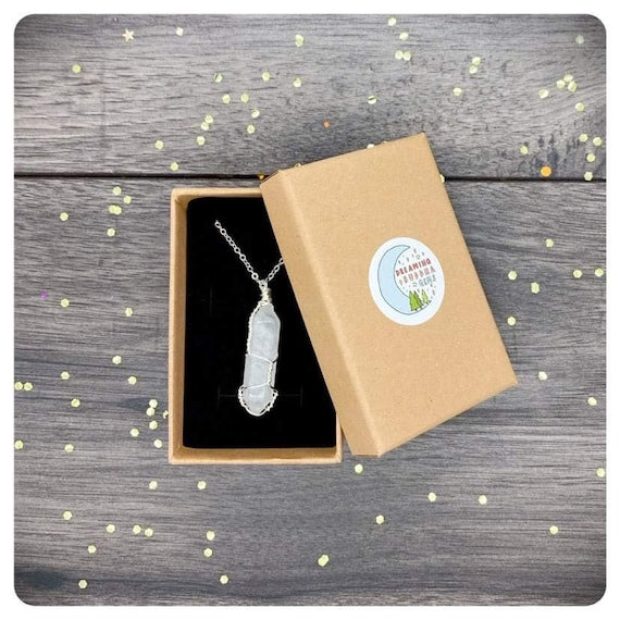 Clear Quartz Wrapped Pendant, Silver Plated Crystal Point Necklace, Personalised Positivity Gift, Crown Chakra Jewellery, April Birthday