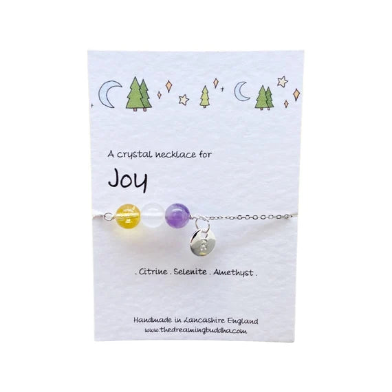 Personalised Crystal Joy Necklace, Positivity Gemstones, Positive Mindset Jewellery, Choose Joy Choker, Manifest Happiness Crystals