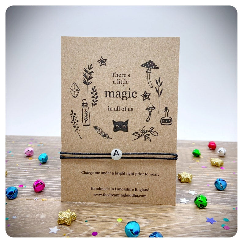 Glow In The Dark Initial Bracelet, Magical Personalised Gift, Adjustable Cord Letter Bracelet, Minimalist Jewellery