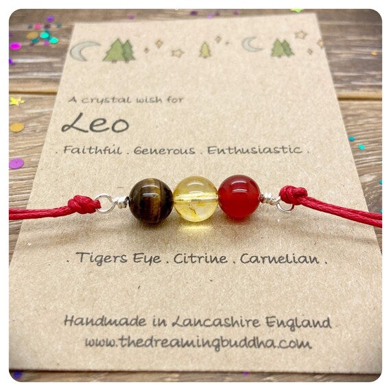 Leo Zodiac Crystal Bracelet, Horoscope Gift, Astrology Birthstone Anklet, Personalised Star Sign Gift, Personalised Leo Birthday Card