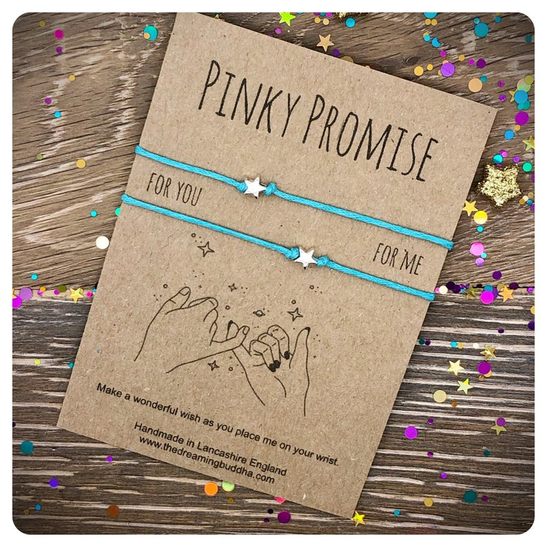 Double Pinky Promise Star Wish Bracelet Card, Matching Cord Bracelets, Leaving Gift, Present For Bestie