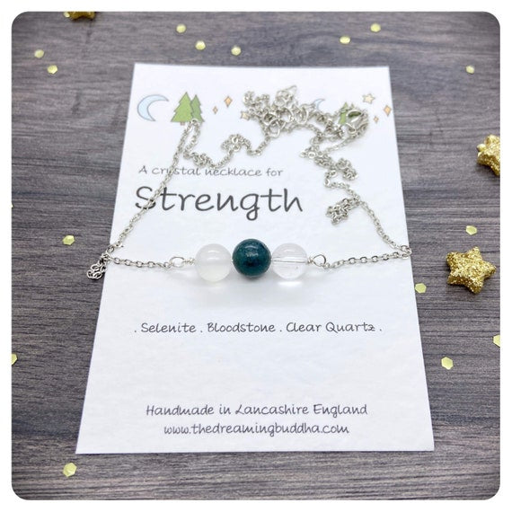 Personalised Strength Necklace, Crystal Courage Gift, Warrior Jewellery, Survivor Gift, Motivational Present For Her, Thinking Of You Postal