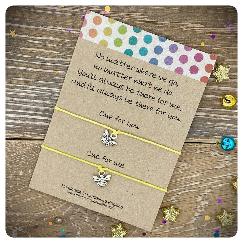 No Matter Where No Matter What Card, Animal Lover Pinky Promise Handcuff Heart Angel Wing Matching BFF Couples Bracelets, Sentimental Gift