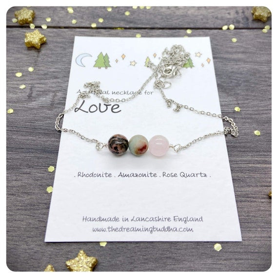 Love Crystal Necklace, Anniversary Jewellery, New Girlfriend Gift, Love You Wife Card, Honeymoon Present, Gemstones For Love