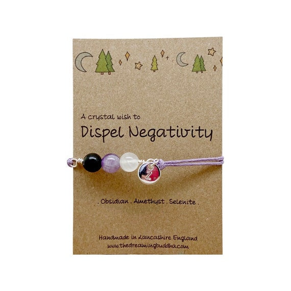 Bracelet For Negative Energy, Crystals To Dispel Negativity, Genuine Healing Gemstones, Fear Friendship Gift, Positive Wish Bracelet