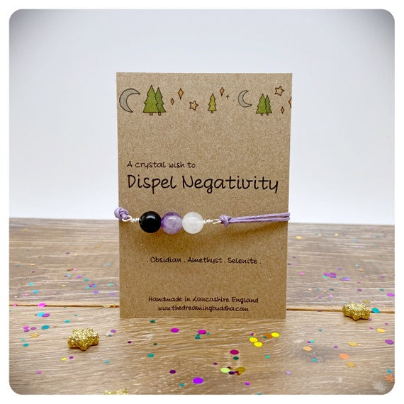 Bracelet For Negative Energy, Crystals To Dispel Negativity, Genuine Healing Gemstones, Fear Friendship Gift, Positive Wish Bracelet