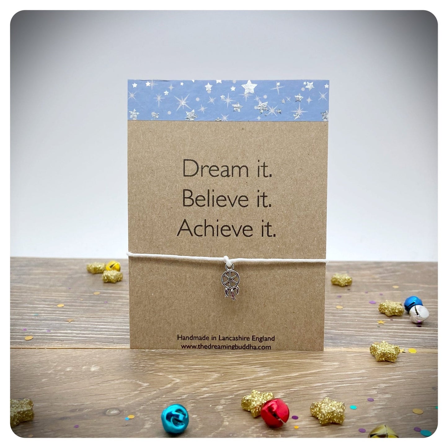 Wish Bracelet Dream It Believe It Achieve it Card, Personalised Dreamcatcher Charm, Motivational Inspirational Gift, Dreamcatcher Jewellery