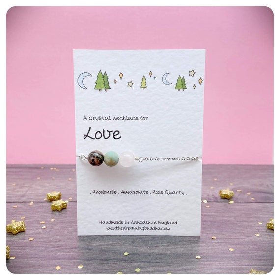 Love Crystal Necklace, Anniversary Jewellery, New Girlfriend Gift, Love You Wife Card, Honeymoon Present, Gemstones For Love