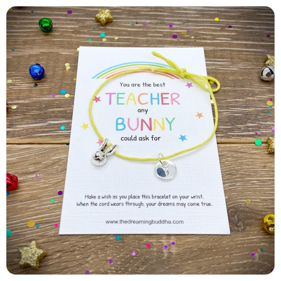 Cute End Of Term Gift For Teacher, You’re The Best Teacher Wish Bracelet, Funny Bunny Pun Gift