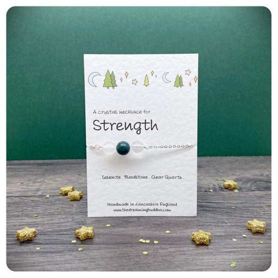 Personalised Strength Necklace, Crystal Courage Gift, Warrior Jewellery, Survivor Gift, Motivational Present For Her, Thinking Of You Postal
