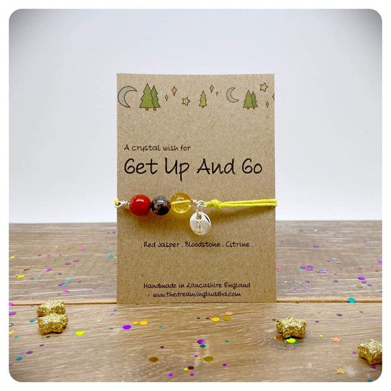 Motivational Get Up and Go Bracelet, Personalised Crystal Beaded Bracelet, Don’t Give Up Jewellery, Keep Going Gemstone Gift