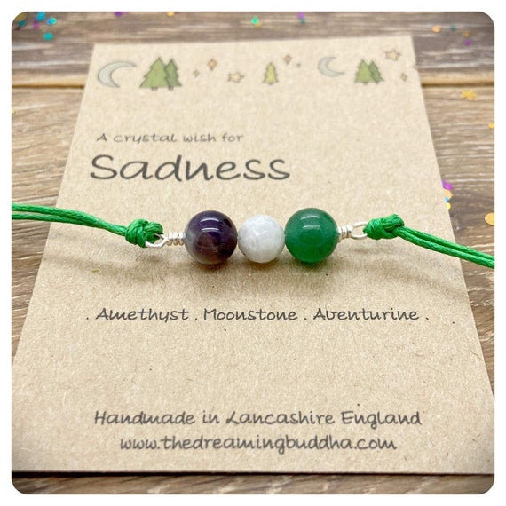Sadness Crystal Bracelet, Emotional Support Gift, This Too Shall Pass, Postal Hug Card, Grief Loss Bracelet, SAD Bracelet, Healing Gemstones