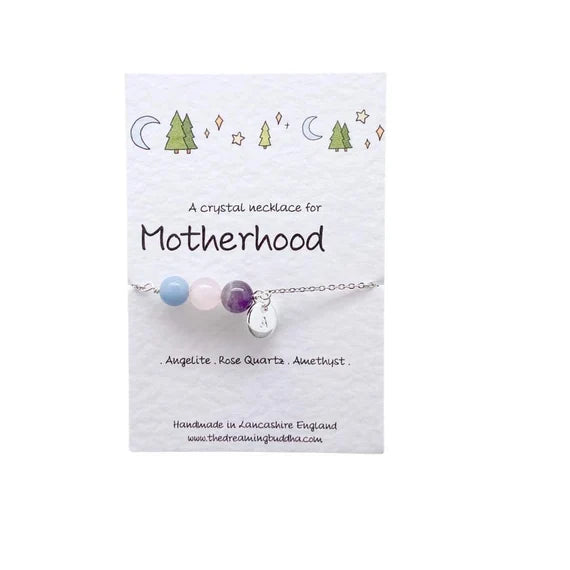 Baby Shower Gift For New Mum, Motherhood Crystal Necklace, Mothering Wrapped Crystals, Personalised Baby Congratulations Jewellery