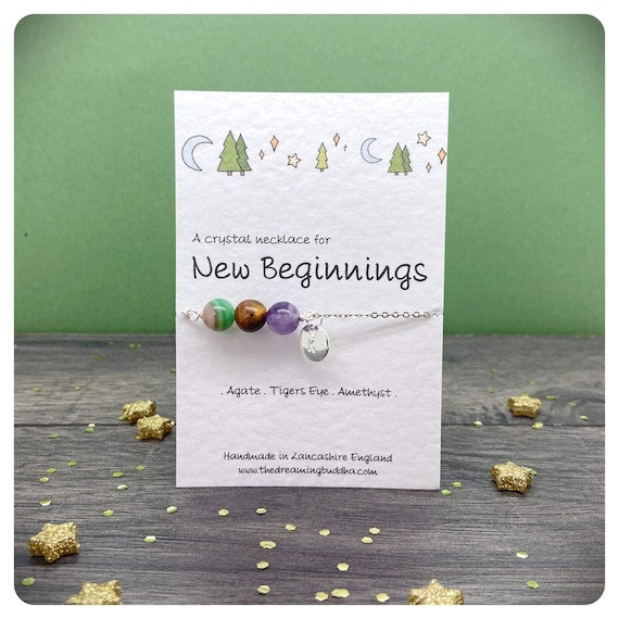 New Beginnings Crystal Necklace, Next Adventure Gift For Her, Fresh Start Jewellery, Colleague Leaving Gift, Minimalist Bar Necklace