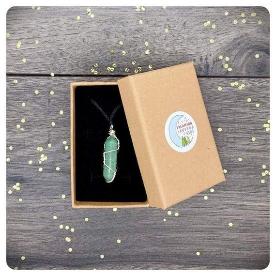 Long Adjustable Aventurine Necklace, Wire Wrapped Crystal Pendant, August Birthstone Jewellery, Personalised Green Gemstone, Letterbox Gift