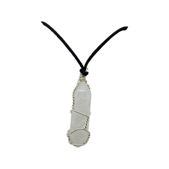 Waterproof Clear Quartz Adjustable Necklace, Unisex Wire Wrapped Crystal Pendant, Crown Chakra Jewellery, Healing Gemstone Gift Box