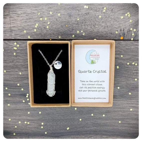 Clear Quartz Wrapped Pendant, Silver Plated Crystal Point Necklace, Personalised Positivity Gift, Crown Chakra Jewellery, April Birthday