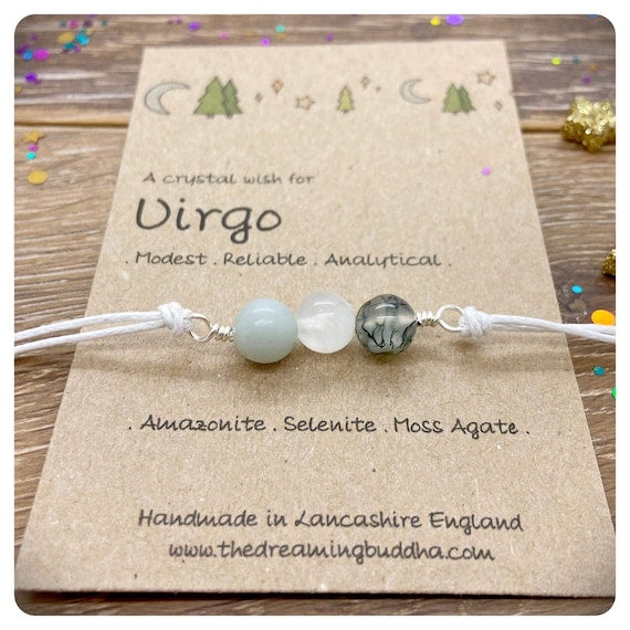 Virgo Zodiac Crystal Bracelet, Personalised Horoscope Birthday Card! Astrology Birthstone Anklet, Personalised Star Sign Gift