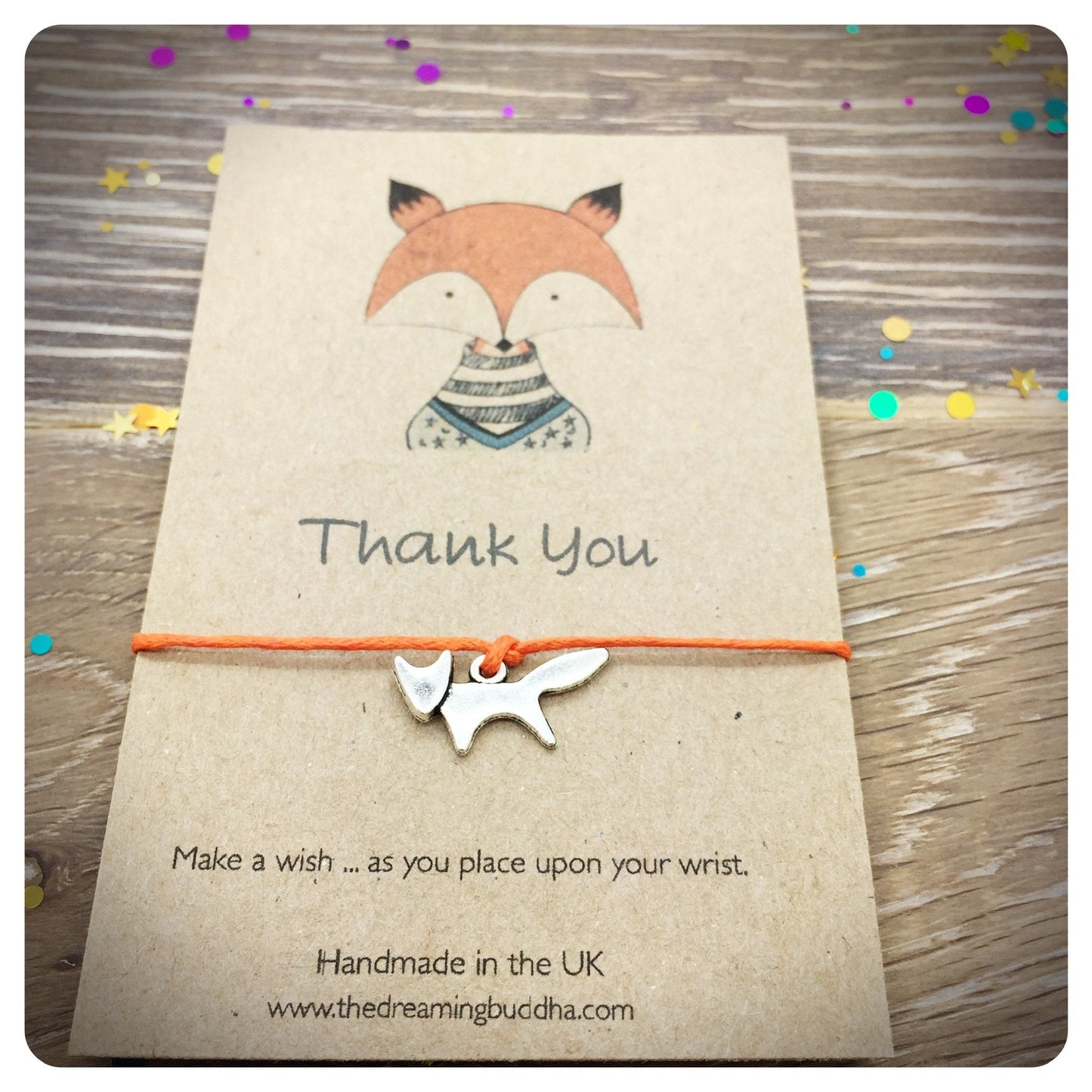 FOX Thank You Wish Bracelet, Thank You Friendship Bracelet, Fox Thank You Card, Fox String Bracelet, Thank You Wishlet, Small Thank You Gift