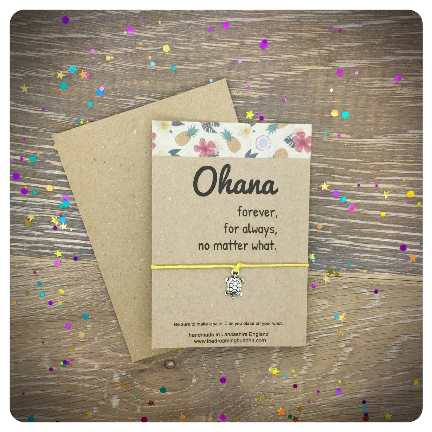 Ohana Wish Bracelet, Family Friendship Gift, Sea Turtle Wishlet, Tropical Card, Turtle Jewelry, Ohana Means Family, Cord String Bracelet
