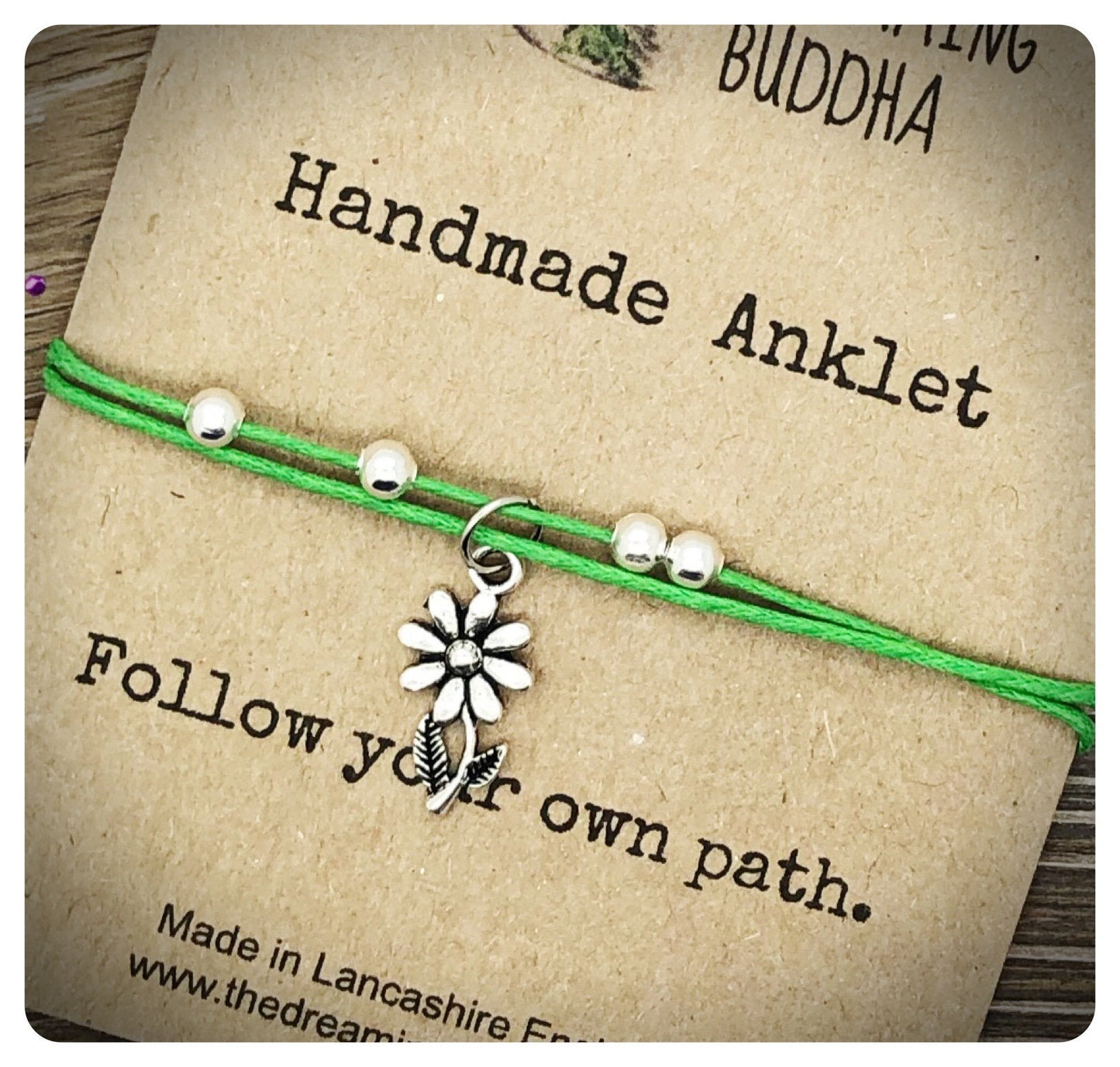 Beaded Flower Charm Anklet, Floral Ankle Bracelet, Festival Boho Anklet, Adjustable Cord Anklet