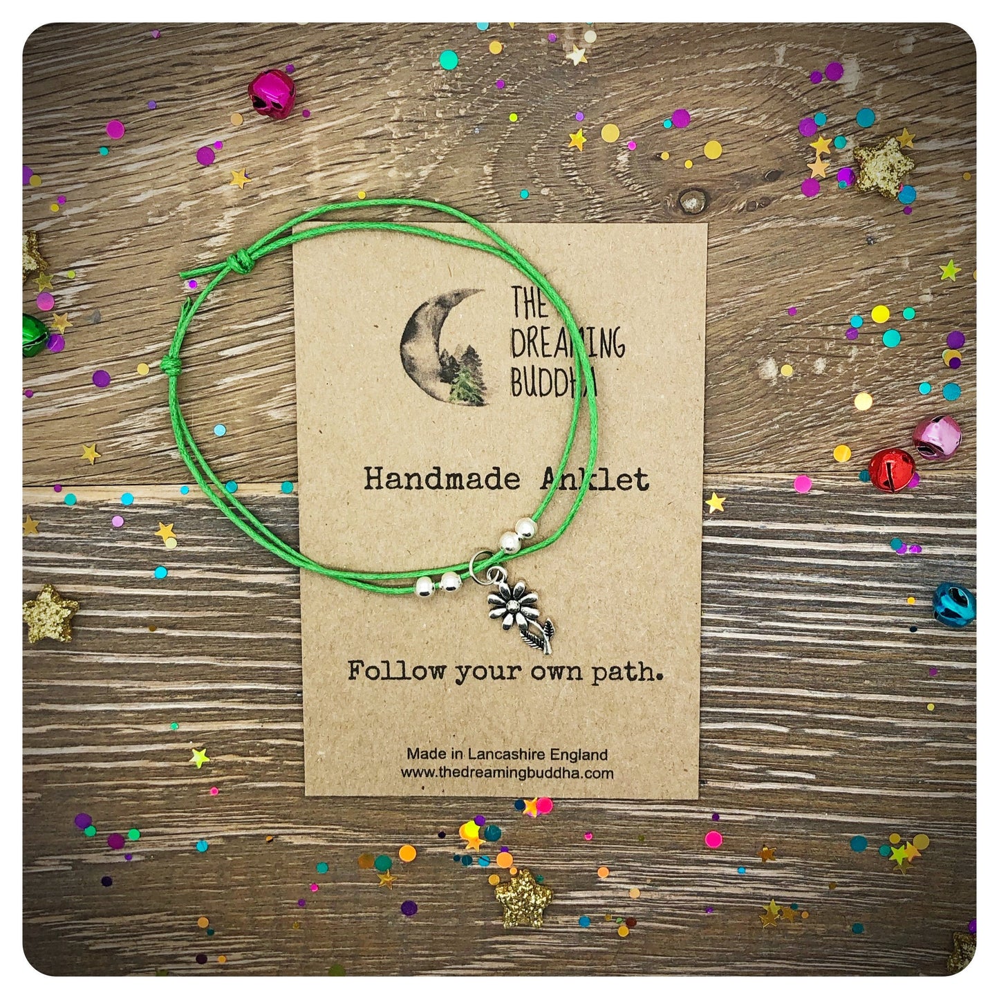 Beaded Flower Charm Anklet, Floral Ankle Bracelet, Festival Boho Anklet, Adjustable Cord Anklet