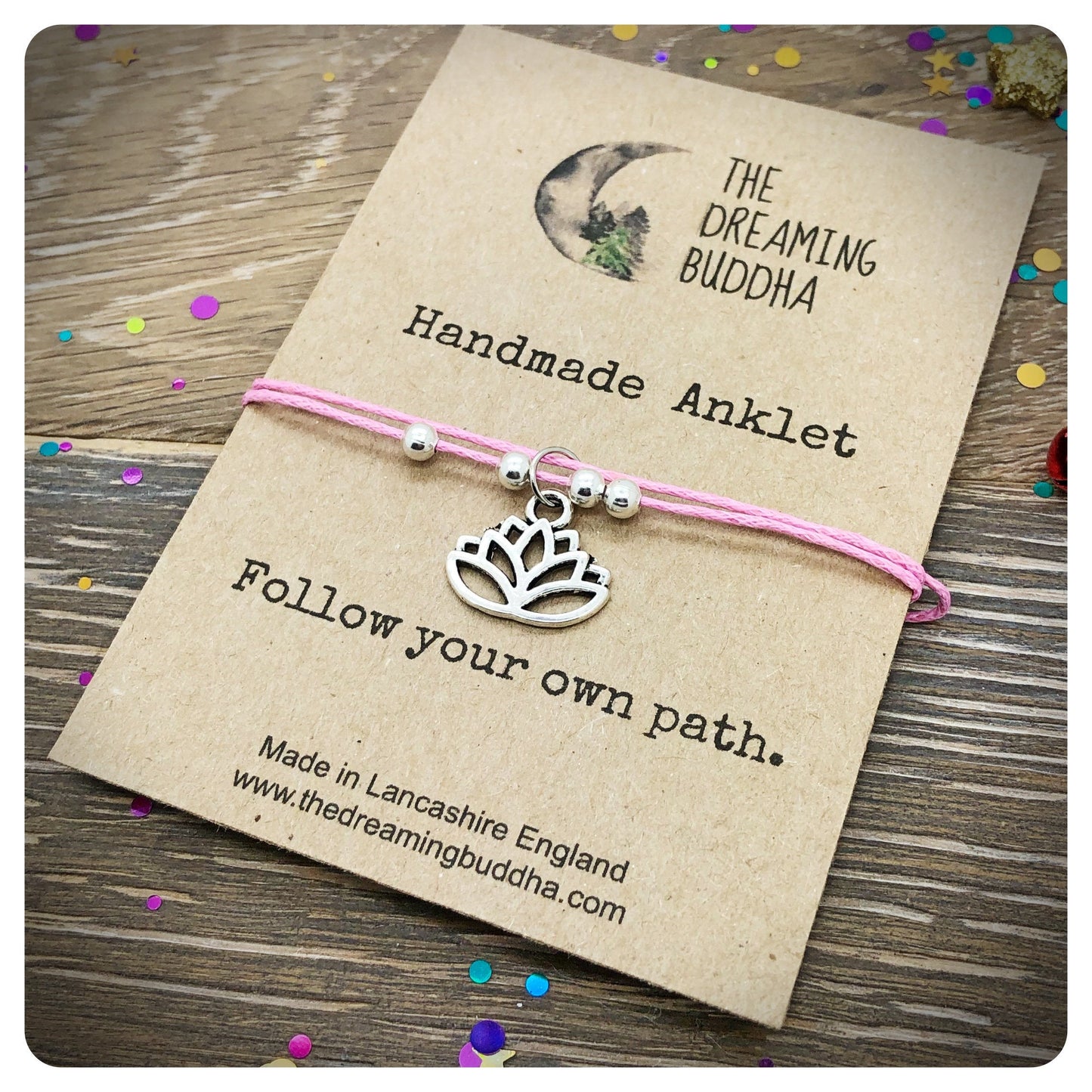 Beaded Lotus Charm Anklet, Silver Lotus Flower Anklet, Yoga Jewellery, Adjustable Cord Anklet, Summer Festival Wear, Yoga Accessory