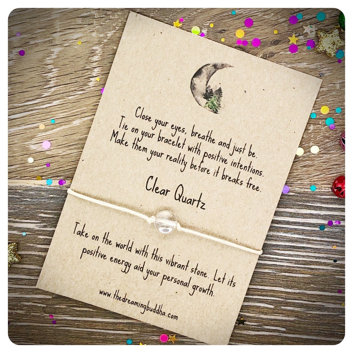 Clear Quartz Wish Bracelet, Positivity String Bracelet, Personal Growth Crystal, Gemstone Gift, Festival Jewelry