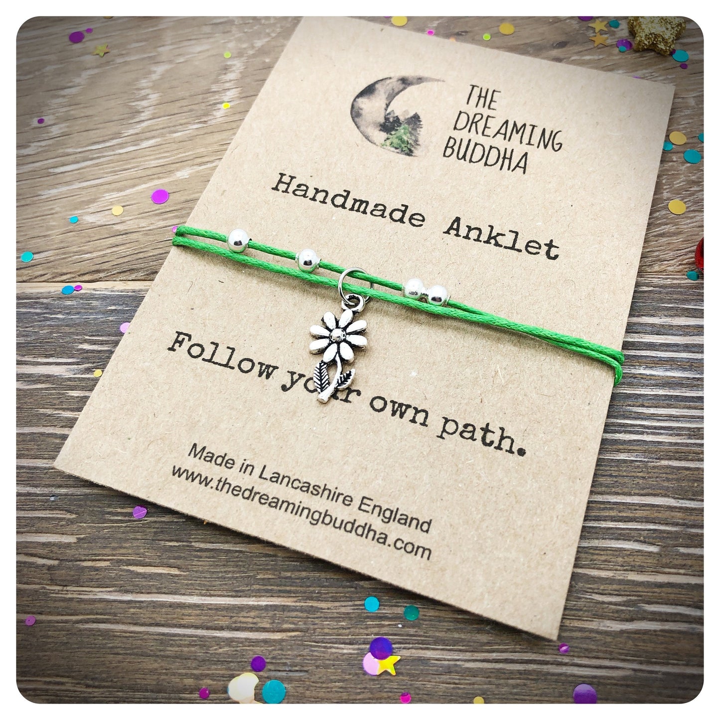 Beaded Flower Charm Anklet, Floral Ankle Bracelet, Festival Boho Anklet, Adjustable Cord Anklet