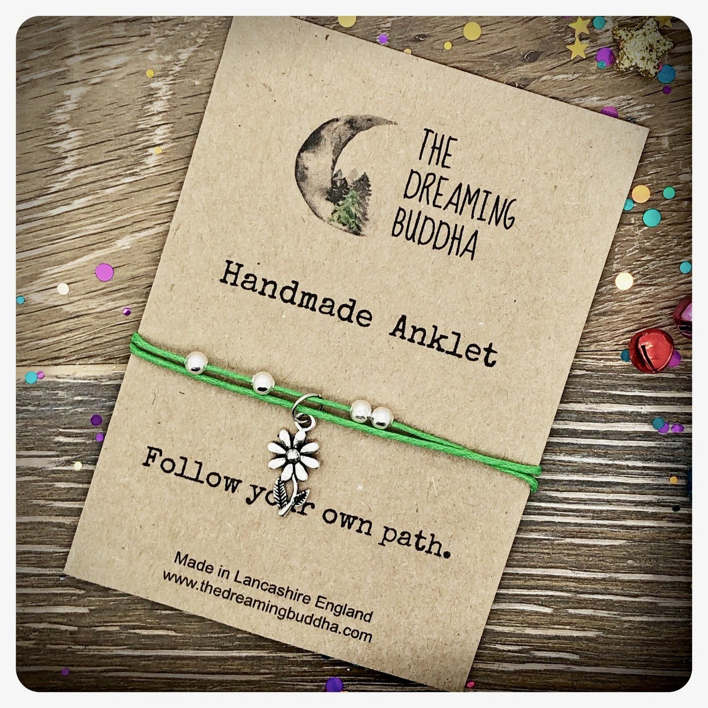 Beaded Flower Charm Anklet, Floral Ankle Bracelet, Festival Boho Anklet, Adjustable Cord Anklet