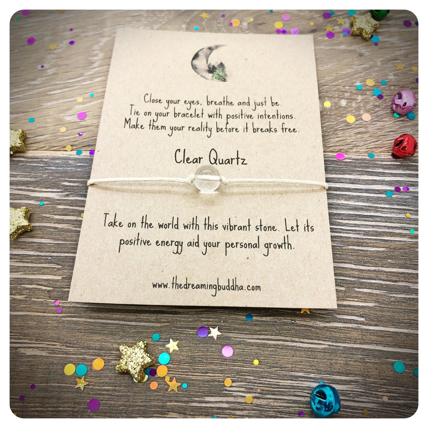 Clear Quartz Wish Bracelet, Positivity String Bracelet, Personal Growth Crystal, Gemstone Gift, Festival Jewelry