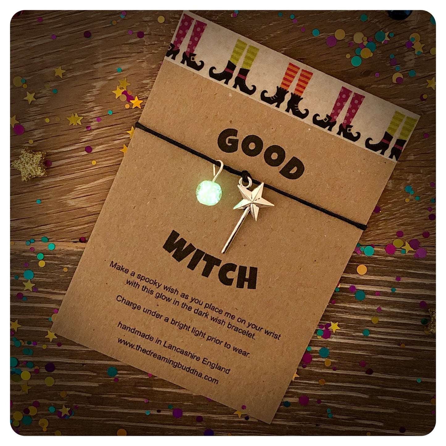 Good Witch Wish Bracelet, Glow in the Dark Bracelet, Witch Halloween Gift, Magical Glow Bracelet, Good Witch Jewellery