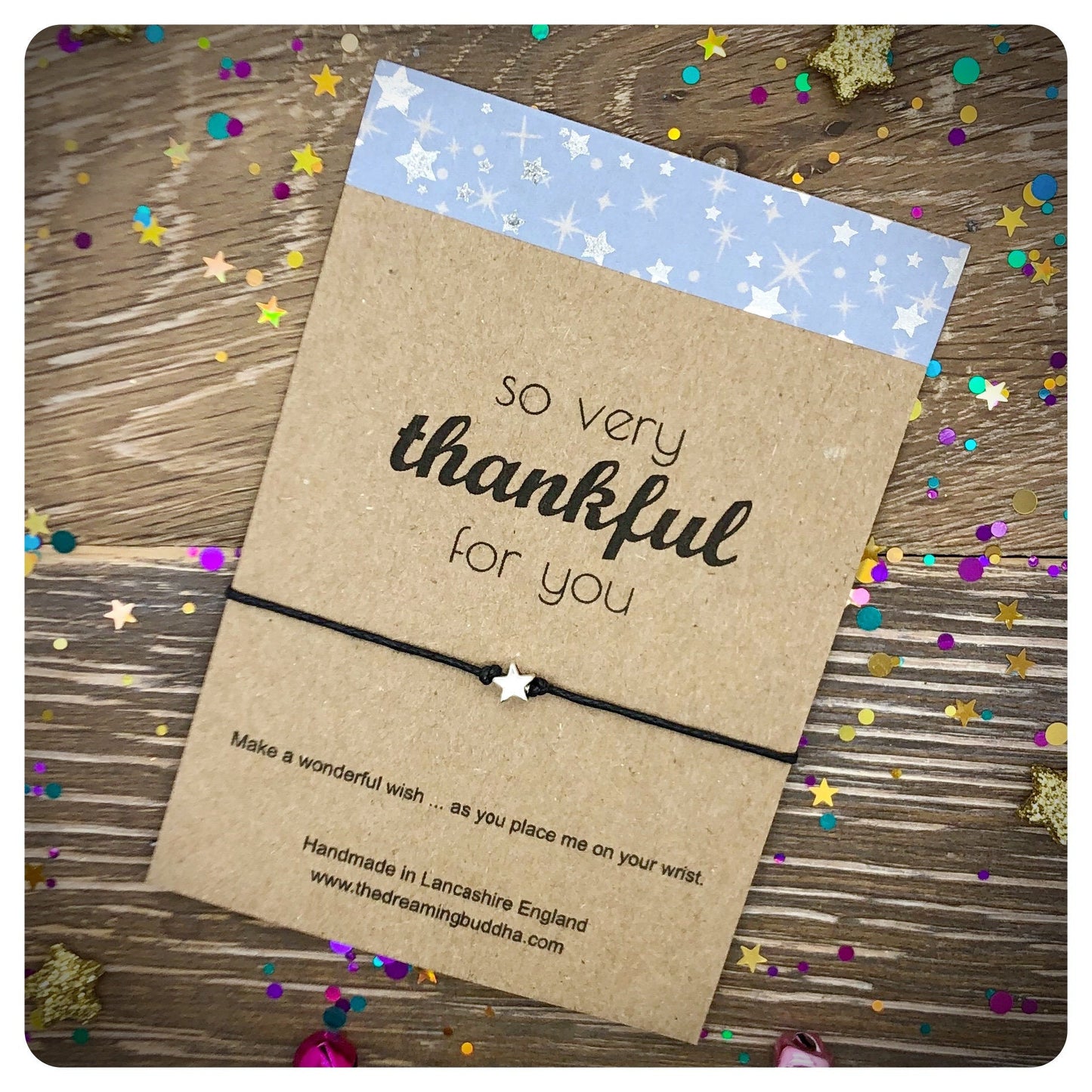 So Very Thankful For You Card, Star Bead Wish Bracelet, Friend Appreciation Present, Thank You Card And Gift