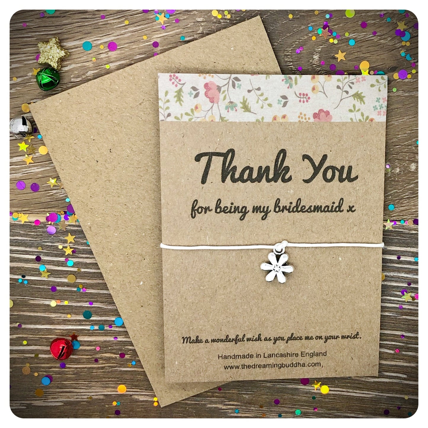 Thank You For Being Our Bridesmaid Card, Small Bridesmaid Gift, Flower Wish Bracelet Present For Bridesmaid