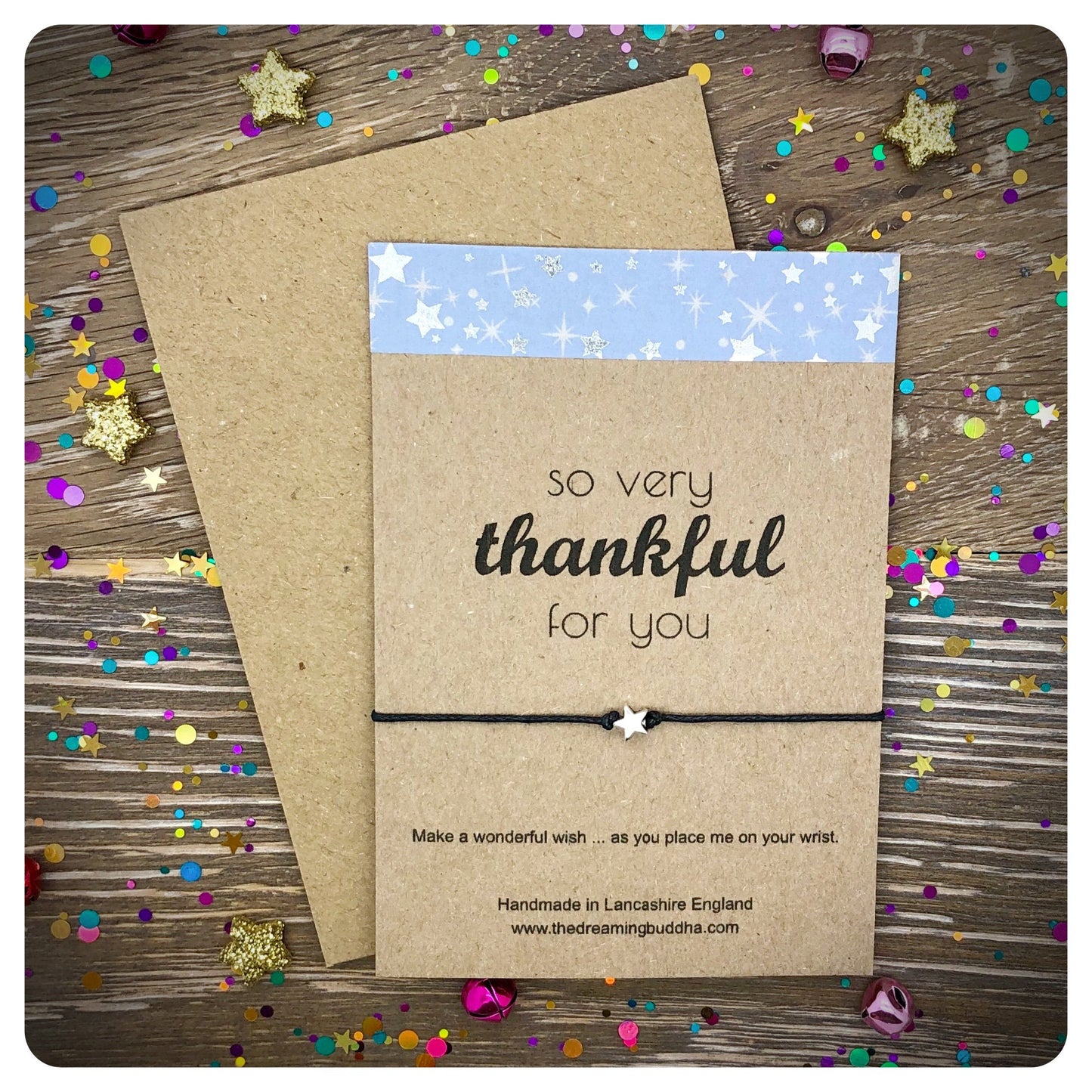 So Very Thankful For You Card, Star Bead Wish Bracelet, Friend Appreciation Present, Thank You Card And Gift