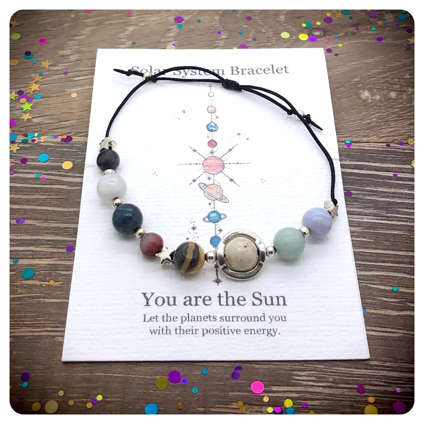 Adjustable Planet Bracelet, Gemstone Solar System Bracelet, Crystal Universe Gift, Space Bracelet, Stone Solar System