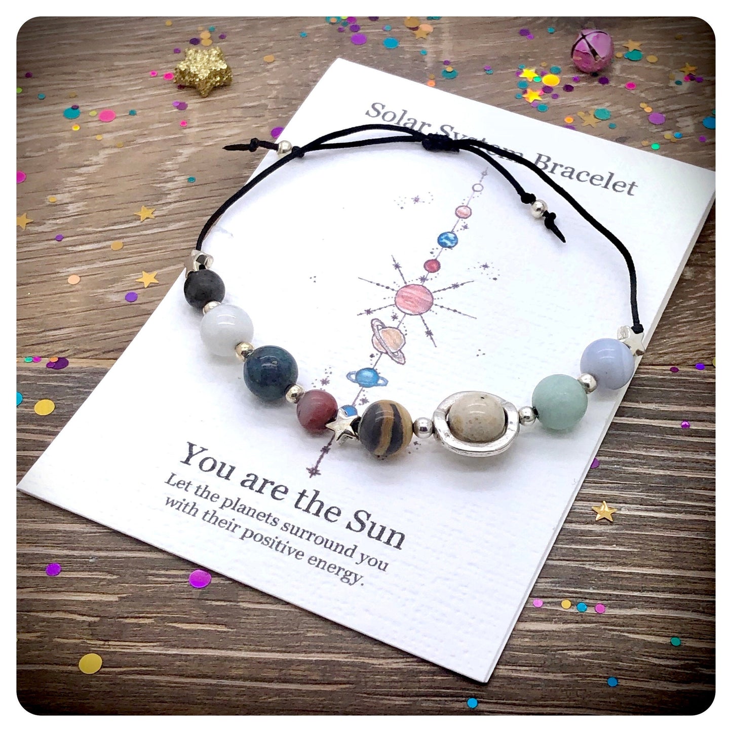 Adjustable Planet Bracelet, Gemstone Solar System Bracelet, Crystal Universe Gift, Space Bracelet, Stone Solar System