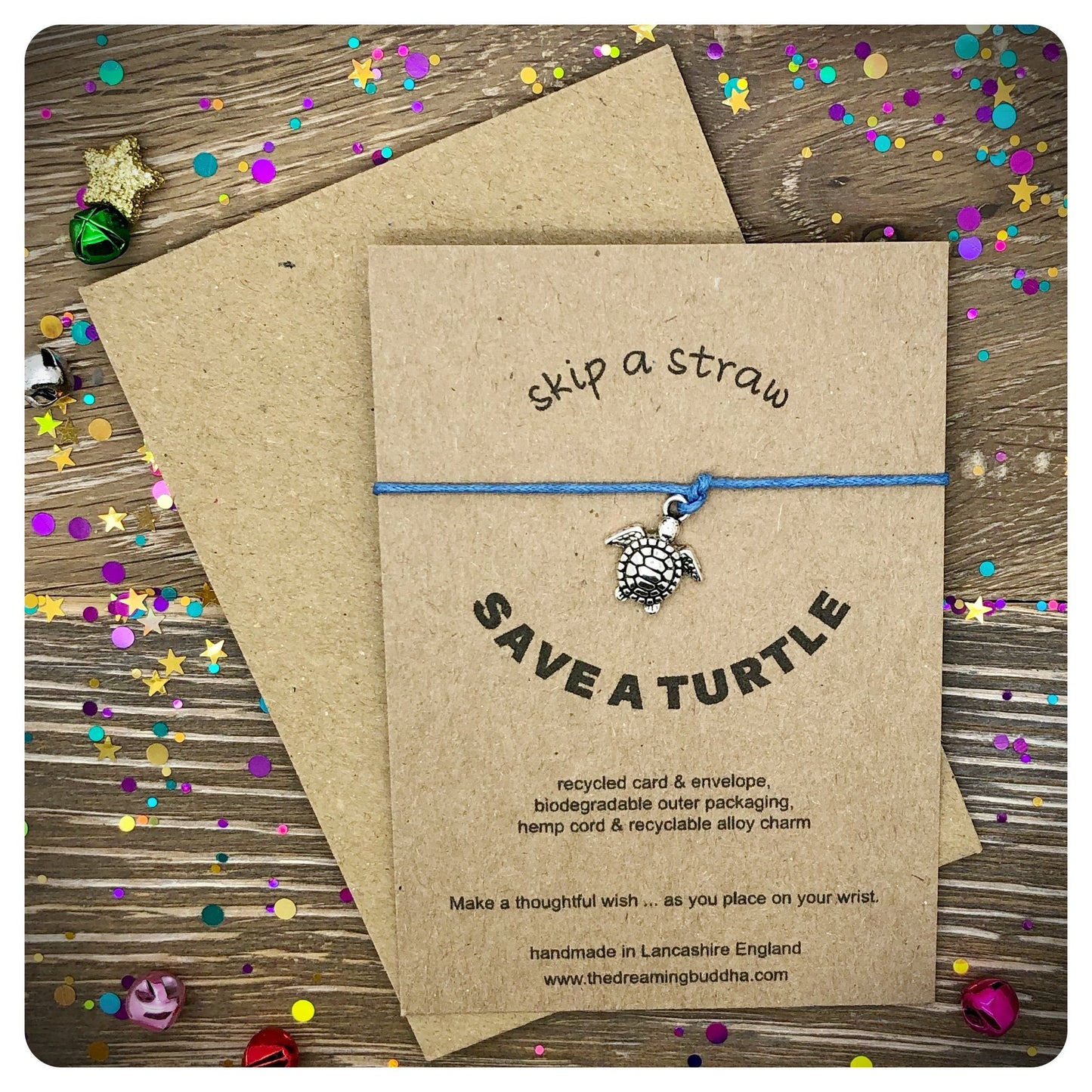 Skip A Straw Save A Turtle Recycled Card With Wish Bracelet, Endangered Animals Awareness Gift, Turtle Lover Present, Save Sea Turtles