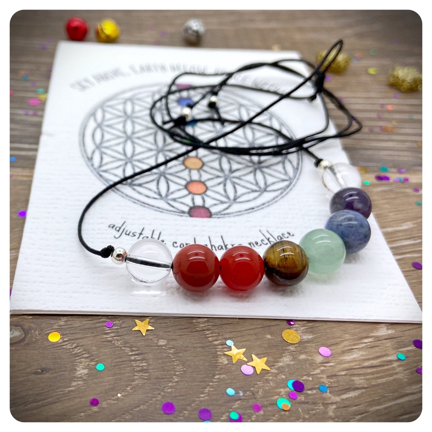 Adjustable 7 Chakra Necklace, Beaded Meditation Necklace, Yoga Jewellery, Chakra Birthday Gift, Gemstone Necklace